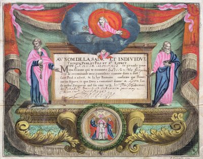 Certificato di matrimonio per Claude Monnard rilasciato a Lione nel 1672 da French School